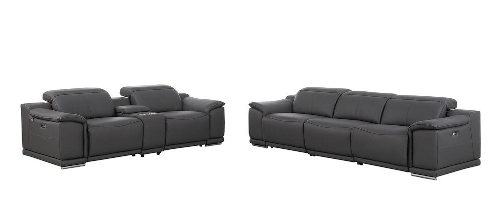 Two Piece Dark Gray Genuine Leather Five Person Seating Set on a white background