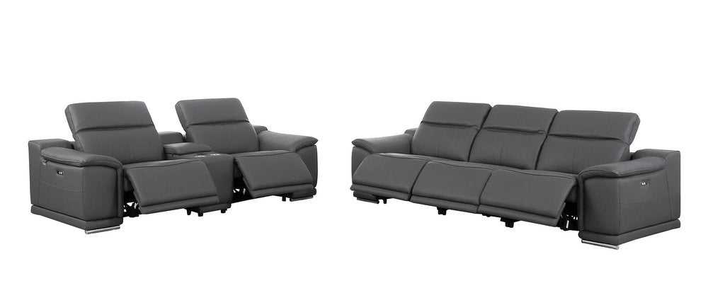 Two Piece Dark Gray Genuine Leather Five Person Seating Set