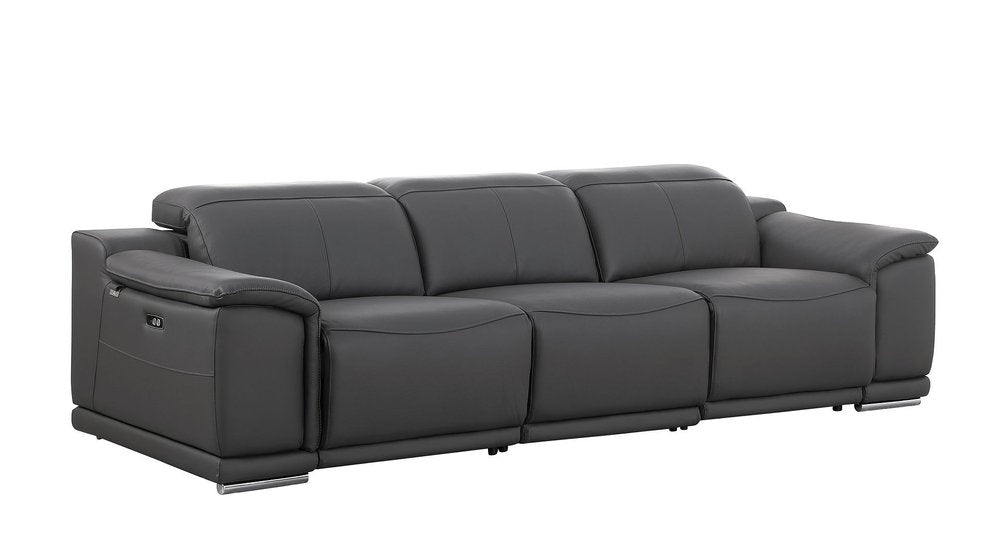 Two Piece Dark Gray Genuine Leather Five Person Seating Set
