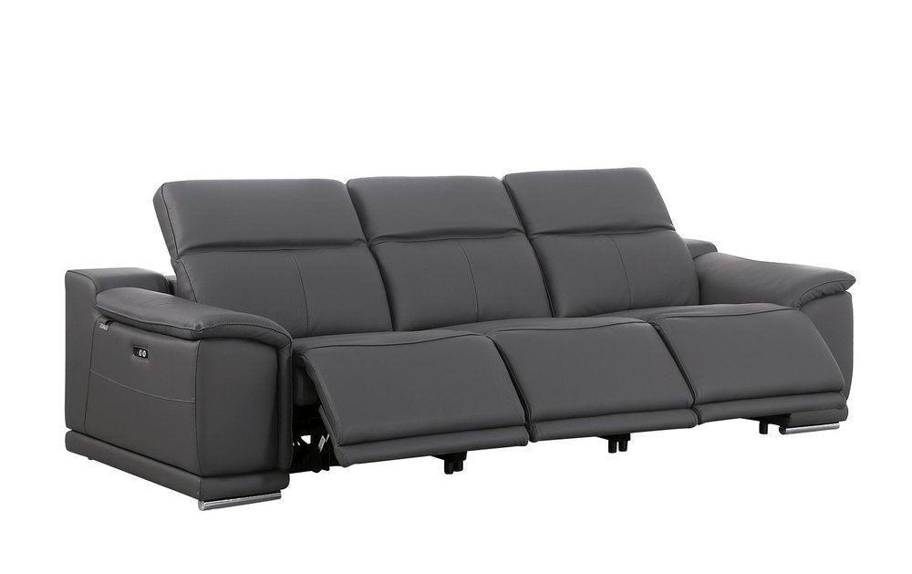 Two Piece Dark Gray Genuine Leather Five Person Seating Set