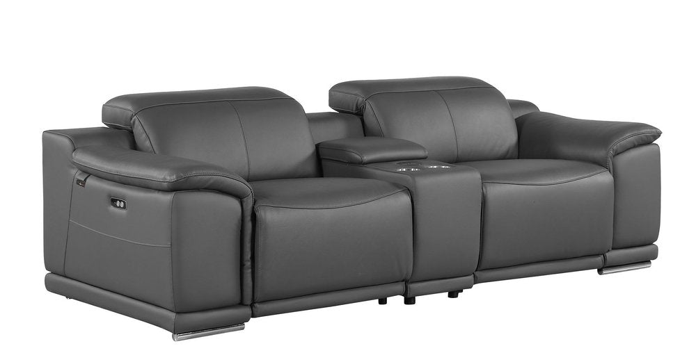 Two Piece Dark Gray Genuine Leather Five Person Seating Set