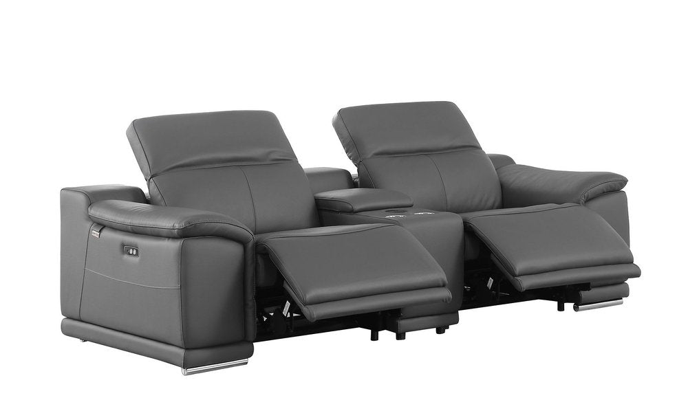 Two Piece Dark Gray Genuine Leather Five Person Seating Set