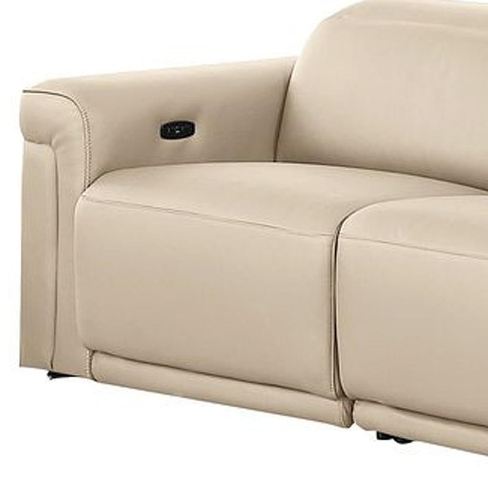 Two Piece Beige Italian Leather Five Person Seating Set