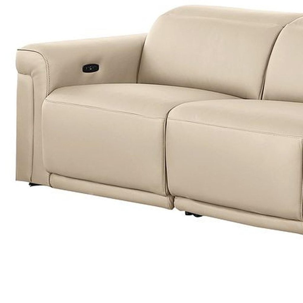 Two Piece Beige Italian Leather Five Person Seating Set