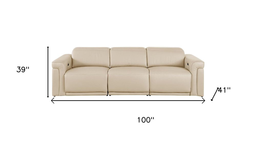 Two Piece Beige Italian Leather Five Person Seating Set