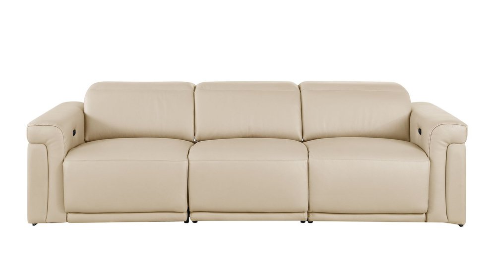 Two Piece Beige Italian Leather Five Person Seating Set