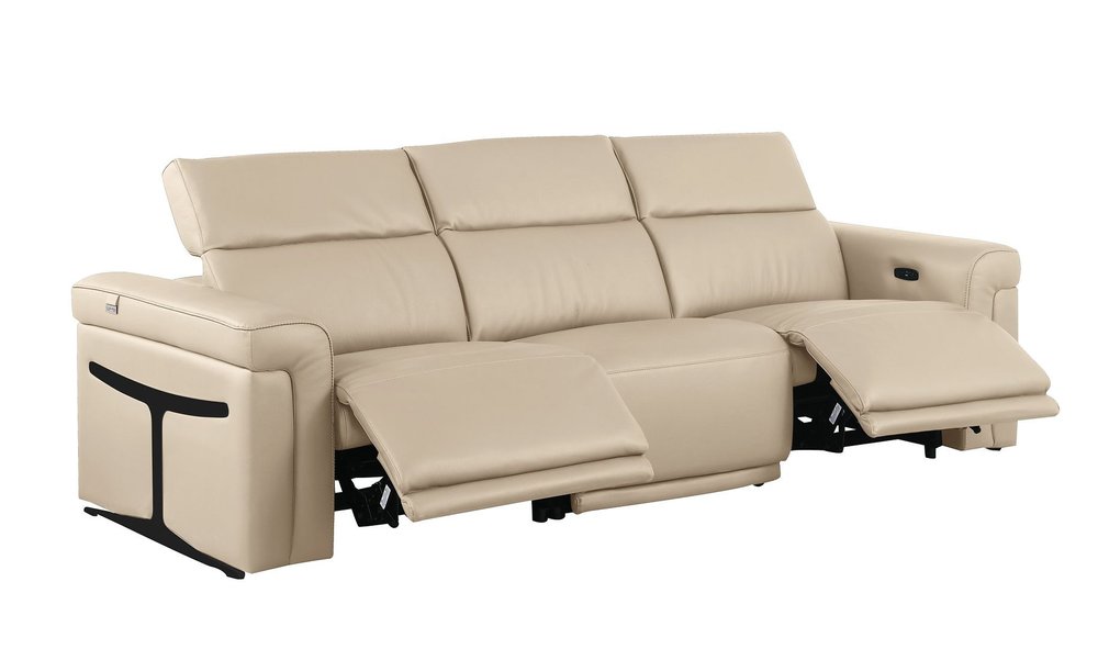Two Piece Beige Italian Leather Five Person Seating Set