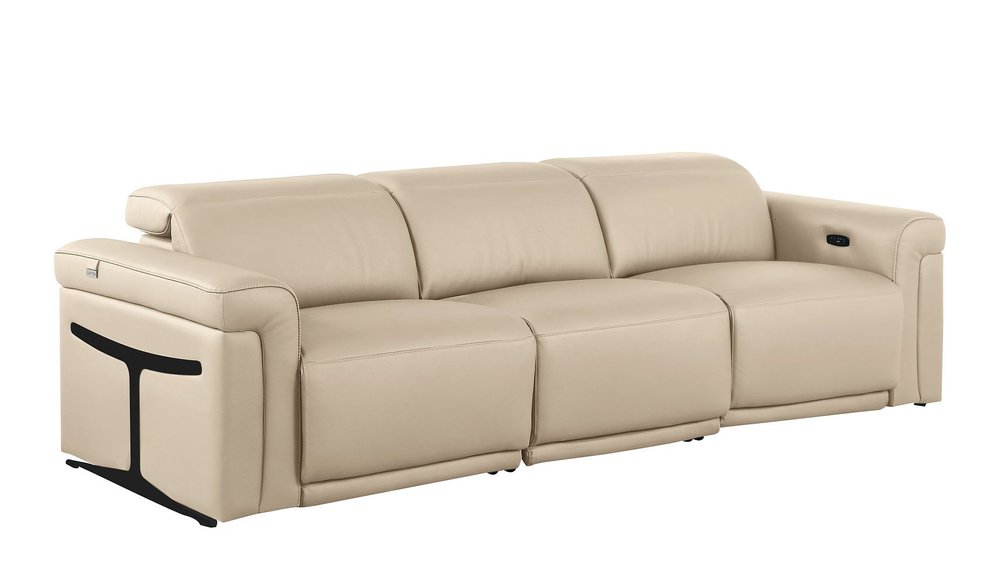 Two Piece Beige Italian Leather Five Person Seating Set