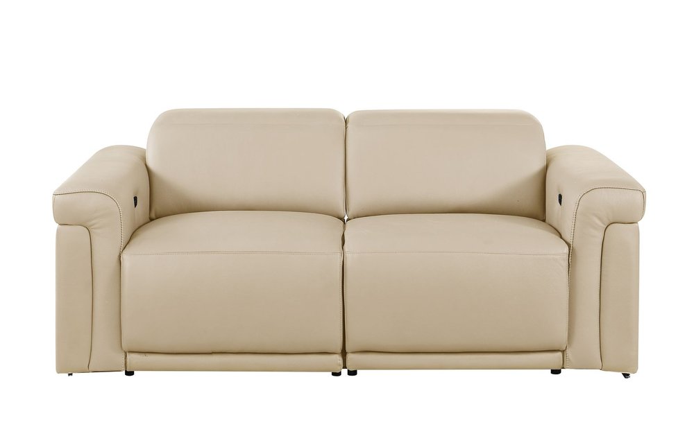Two Piece Beige Italian Leather Five Person Seating Set