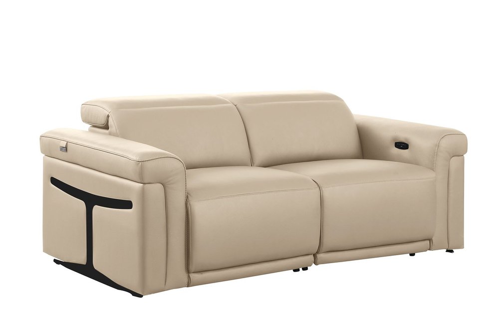 Two Piece Beige Italian Leather Five Person Seating Set