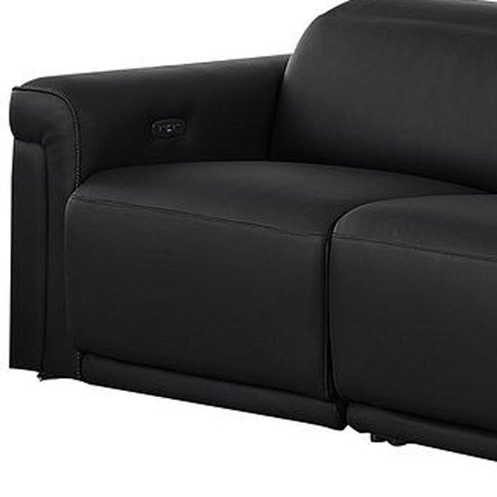 Two Piece Black Italian Leather Five Person Seating Set