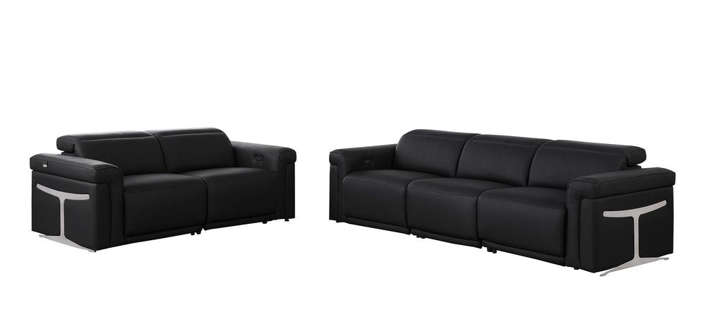 Two Piece Black Italian Leather Five Person Seating Set