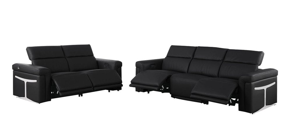 Two Piece Black Italian Leather Five Person Seating Set