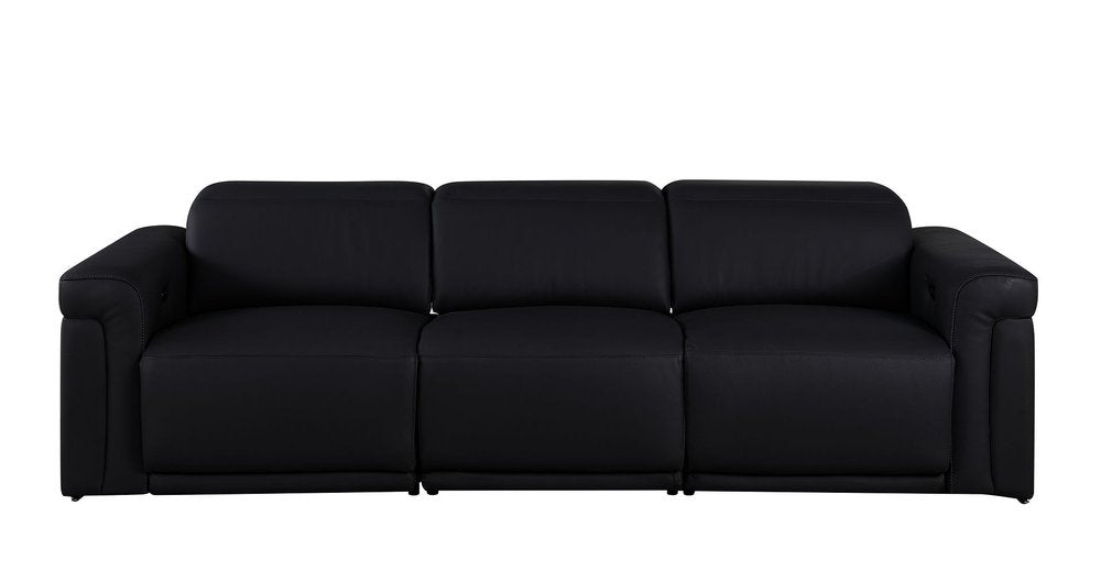 Two Piece Black Italian Leather Five Person Seating Set