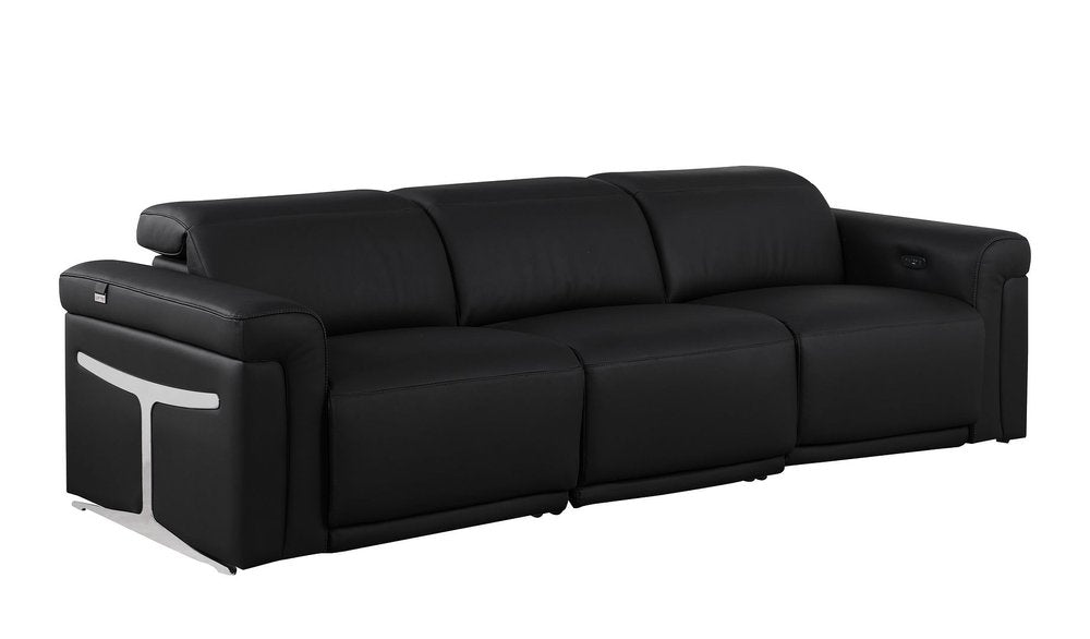 Two Piece Black Italian Leather Five Person Seating Set