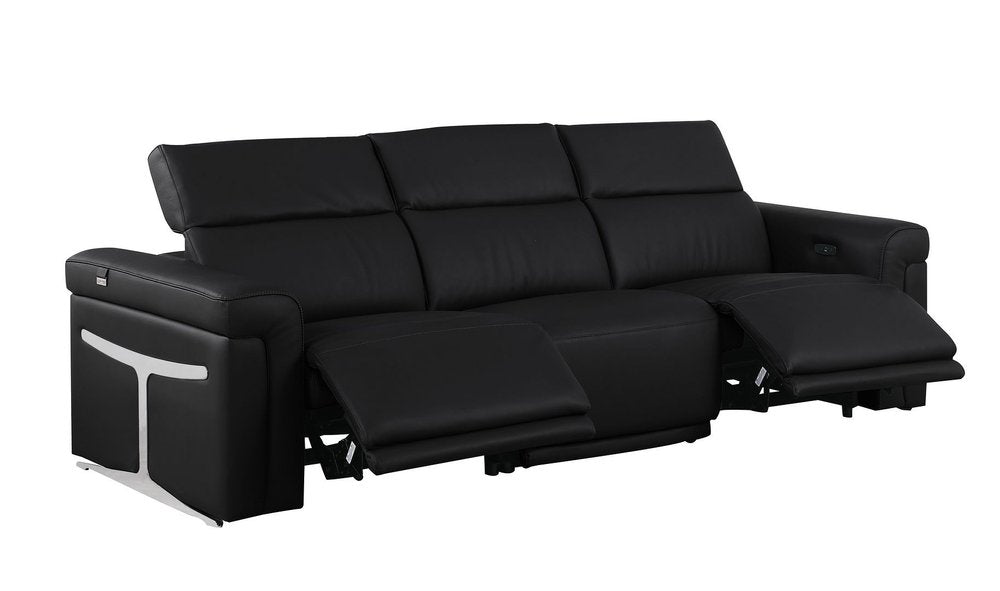 Two Piece Black Italian Leather Five Person Seating Set