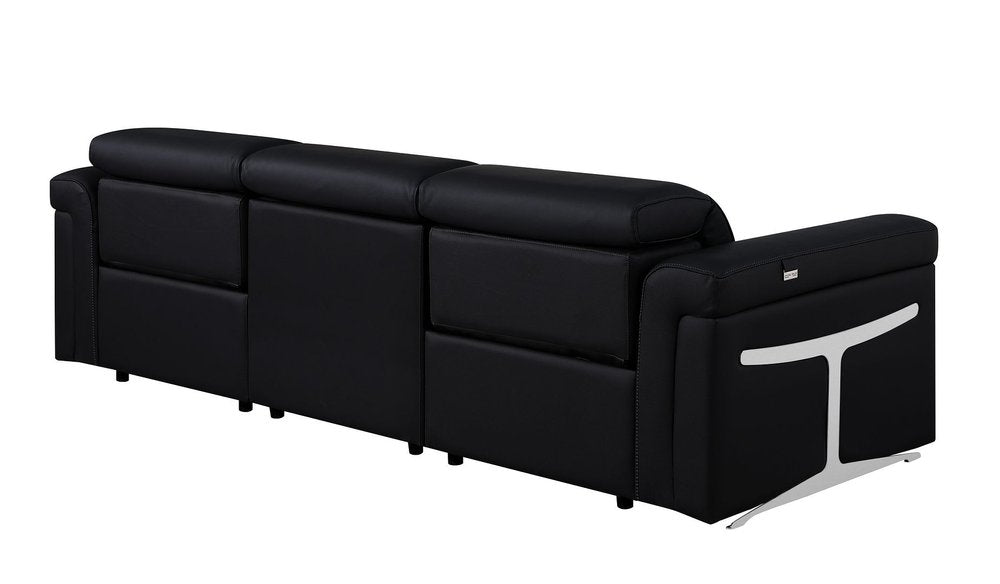 Two Piece Black Italian Leather Five Person Seating Set
