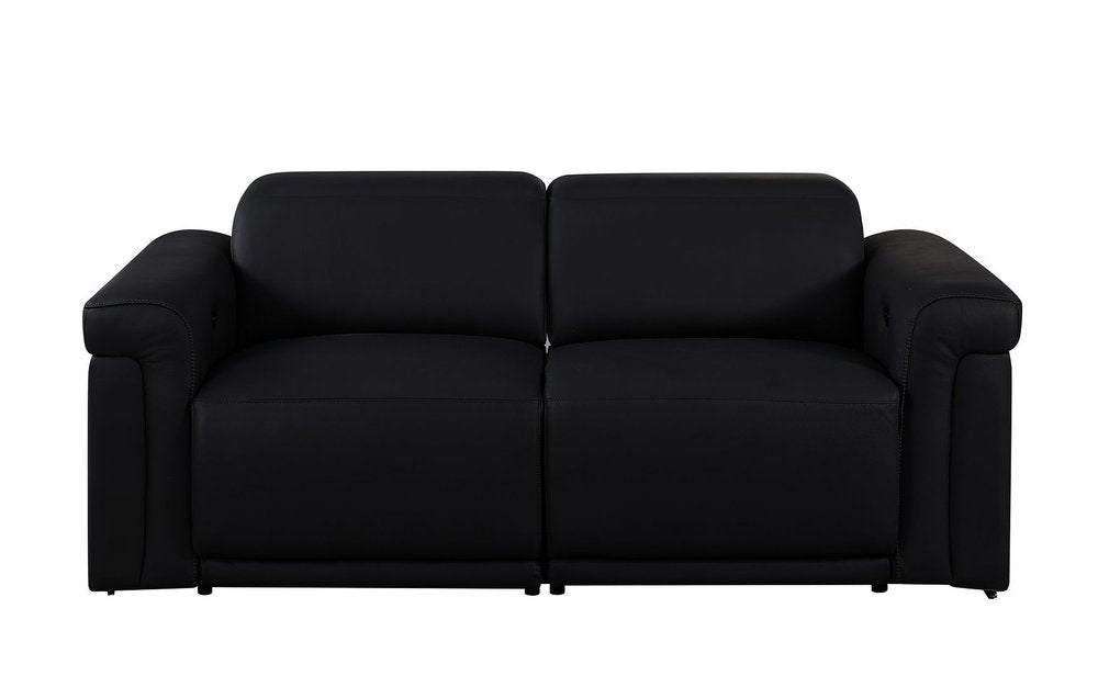 Two Piece Black Italian Leather Five Person Seating Set