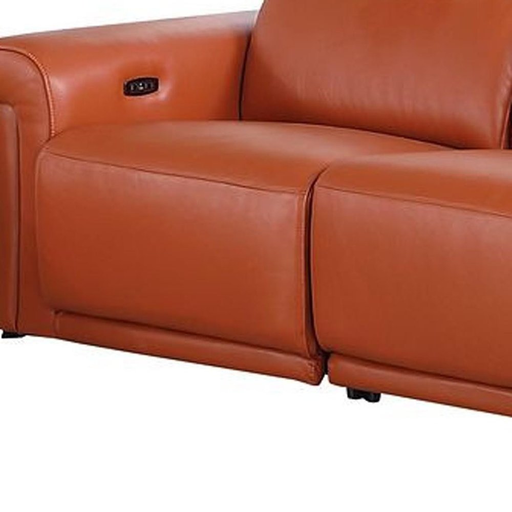 Two Piece Camel Italian Leather Five Person Seating Set