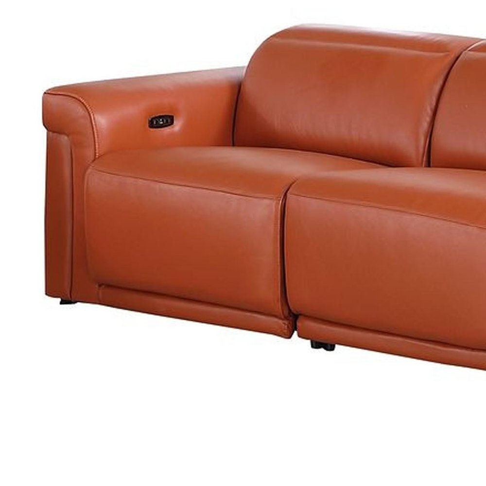 Two Piece Camel Italian Leather Five Person Seating Set