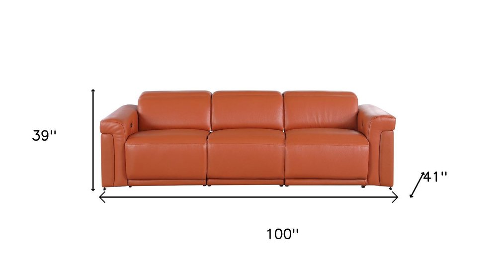 Two Piece Camel Italian Leather Five Person Seating Set