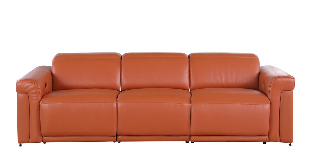 Two Piece Camel Italian Leather Five Person Seating Set