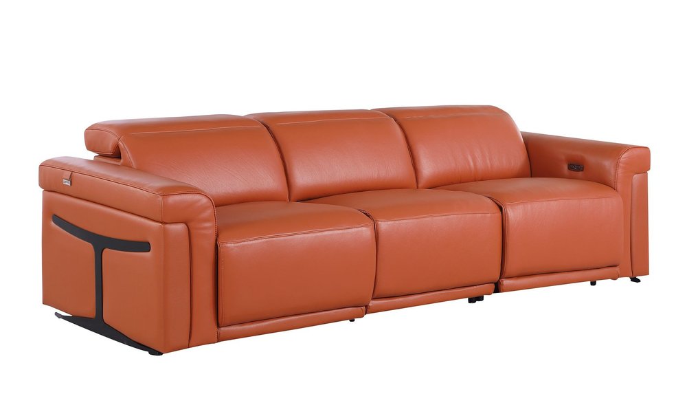 Two Piece Camel Italian Leather Five Person Seating Set