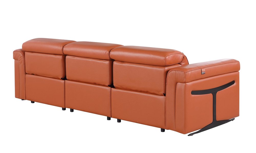 Two Piece Camel Italian Leather Five Person Seating Set
