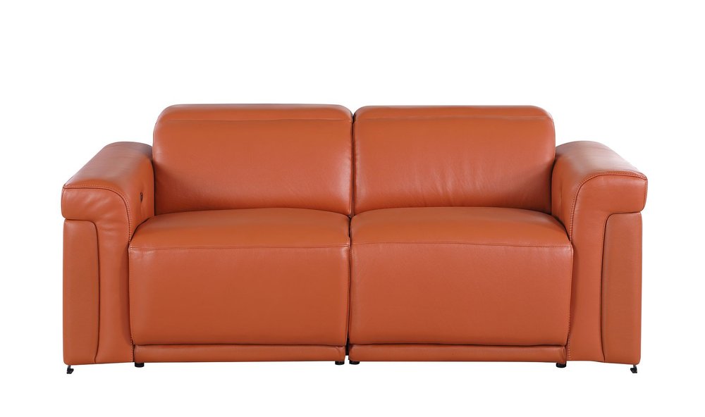 Two Piece Camel Italian Leather Five Person Seating Set