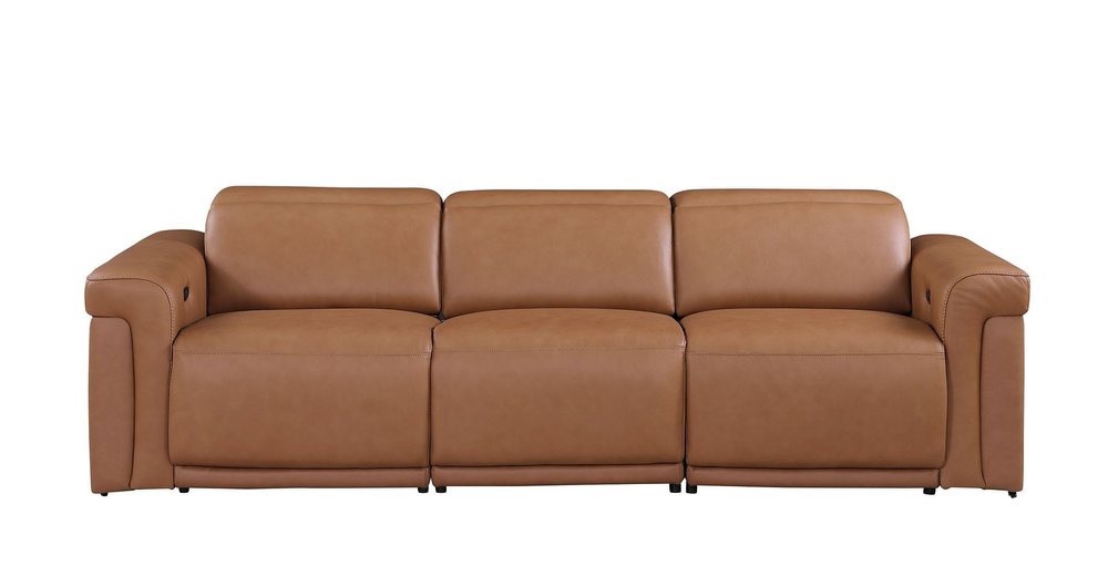 Two Piece Chestnut Italian Leather Five Person Seating Set