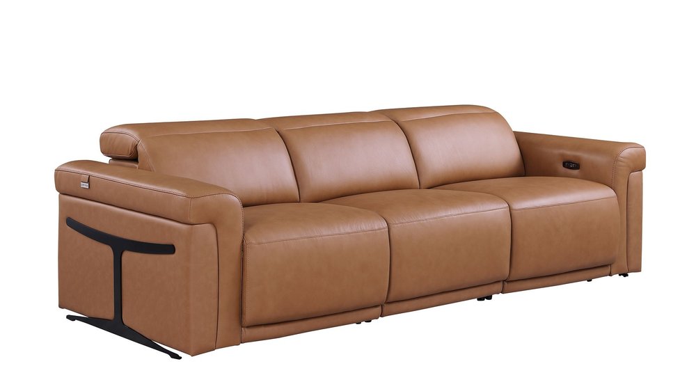 Two Piece Chestnut Italian Leather Five Person Seating Set