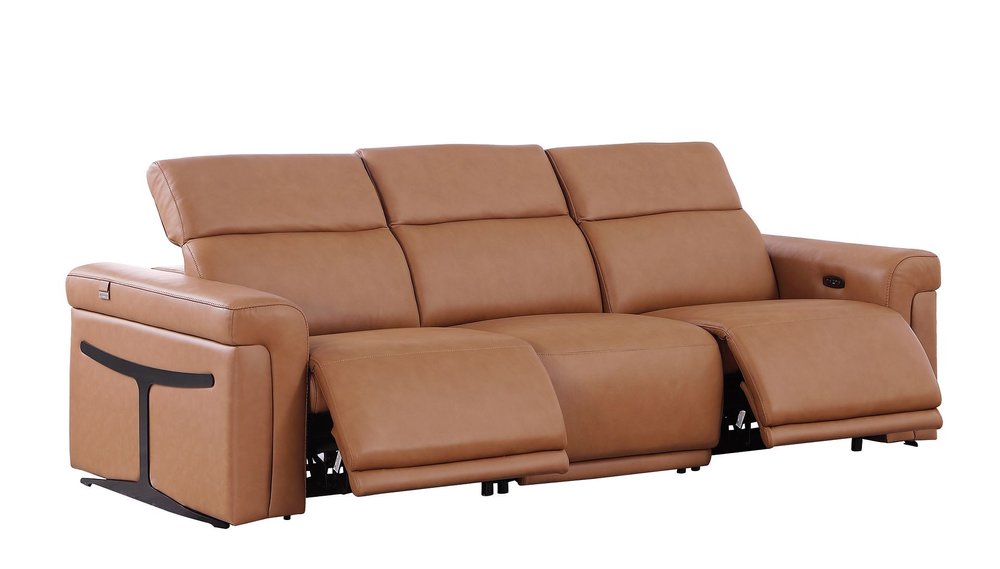 Two Piece Chestnut Italian Leather Five Person Seating Set