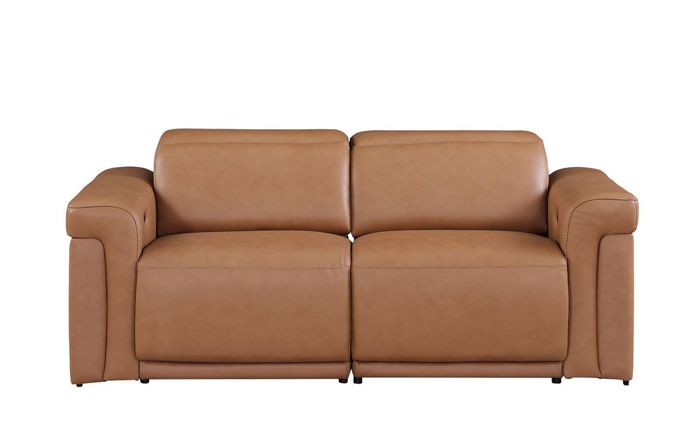 Two Piece Chestnut Italian Leather Five Person Seating Set