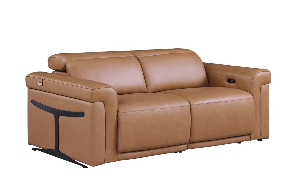 Two Piece Chestnut Italian Leather Five Person Seating Set