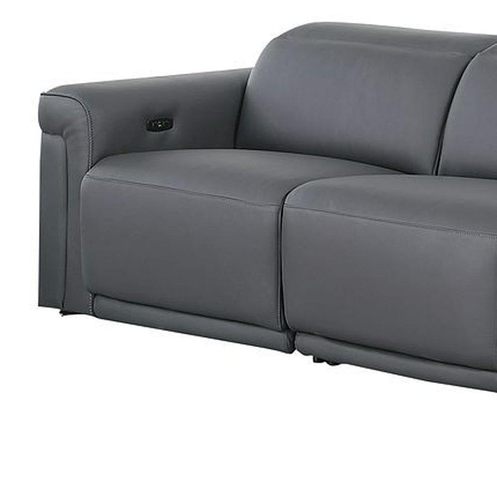 Two Piece Dark Gray Italian Leather Five Person Seating Set