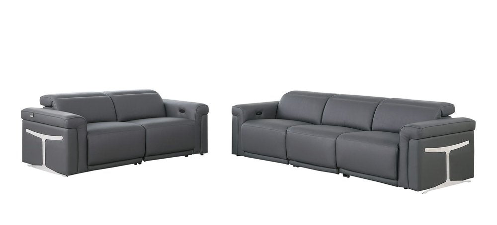 Two Piece Dark Gray Italian Leather Five Person Seating Set