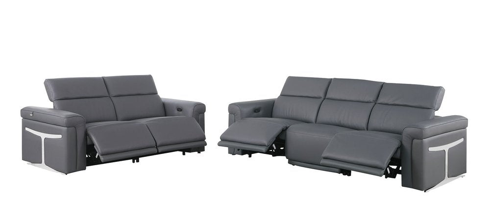 Two Piece Dark Gray Italian Leather Five Person Seating Set