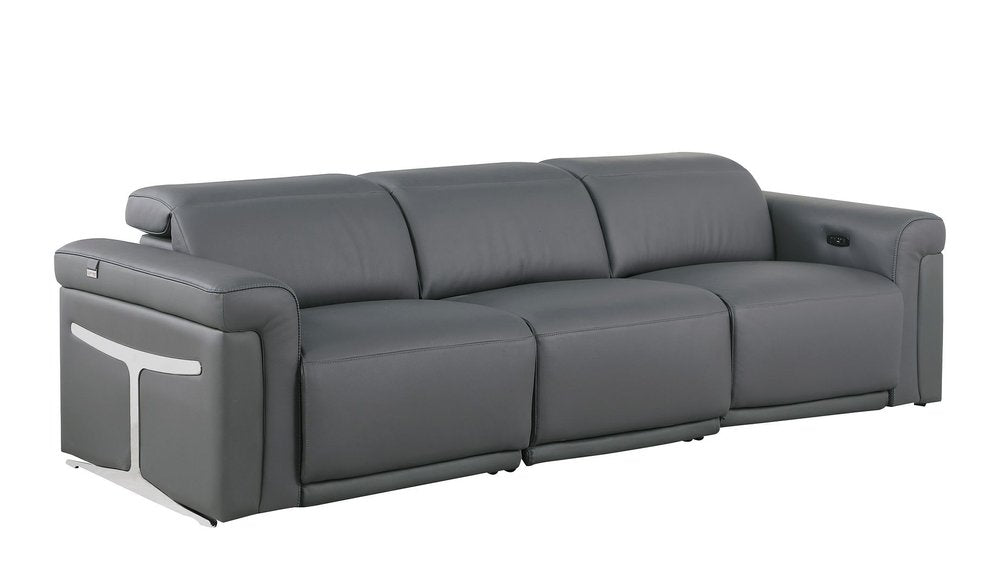 Two Piece Dark Gray Italian Leather Five Person Seating Set