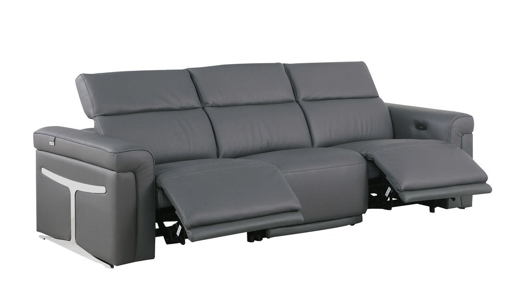 Two Piece Dark Gray Italian Leather Five Person Seating Set