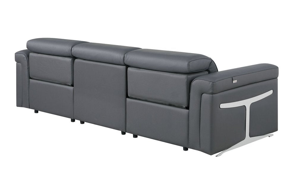 Two Piece Dark Gray Italian Leather Five Person Seating Set