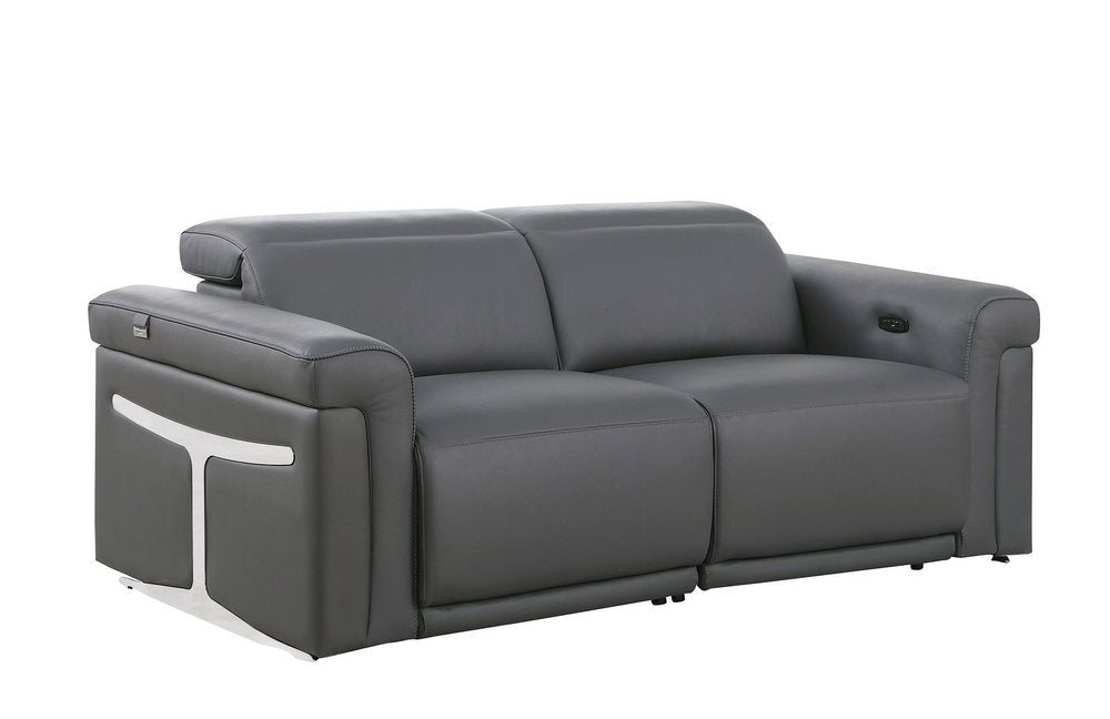 Two Piece Dark Gray Italian Leather Five Person Seating Set