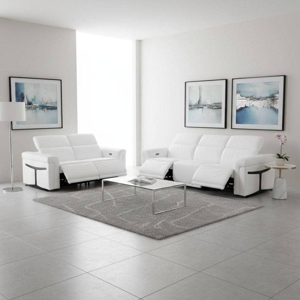 Two Piece White Italian Leather Five Person Seating Set - SKU 721642 on a white background