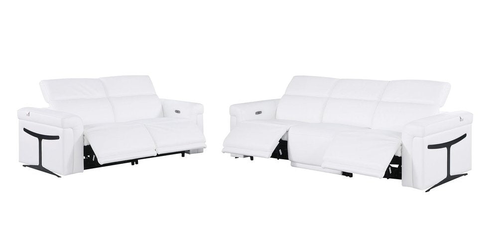 Two Piece White Italian Leather Five Person Seating Set - SKU 721642