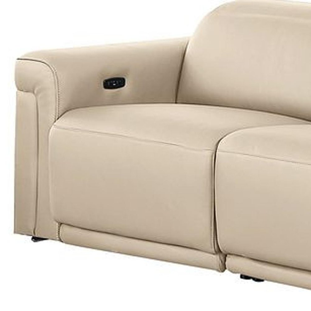 Two Piece Beige Italian Leather Five Person Seating Set