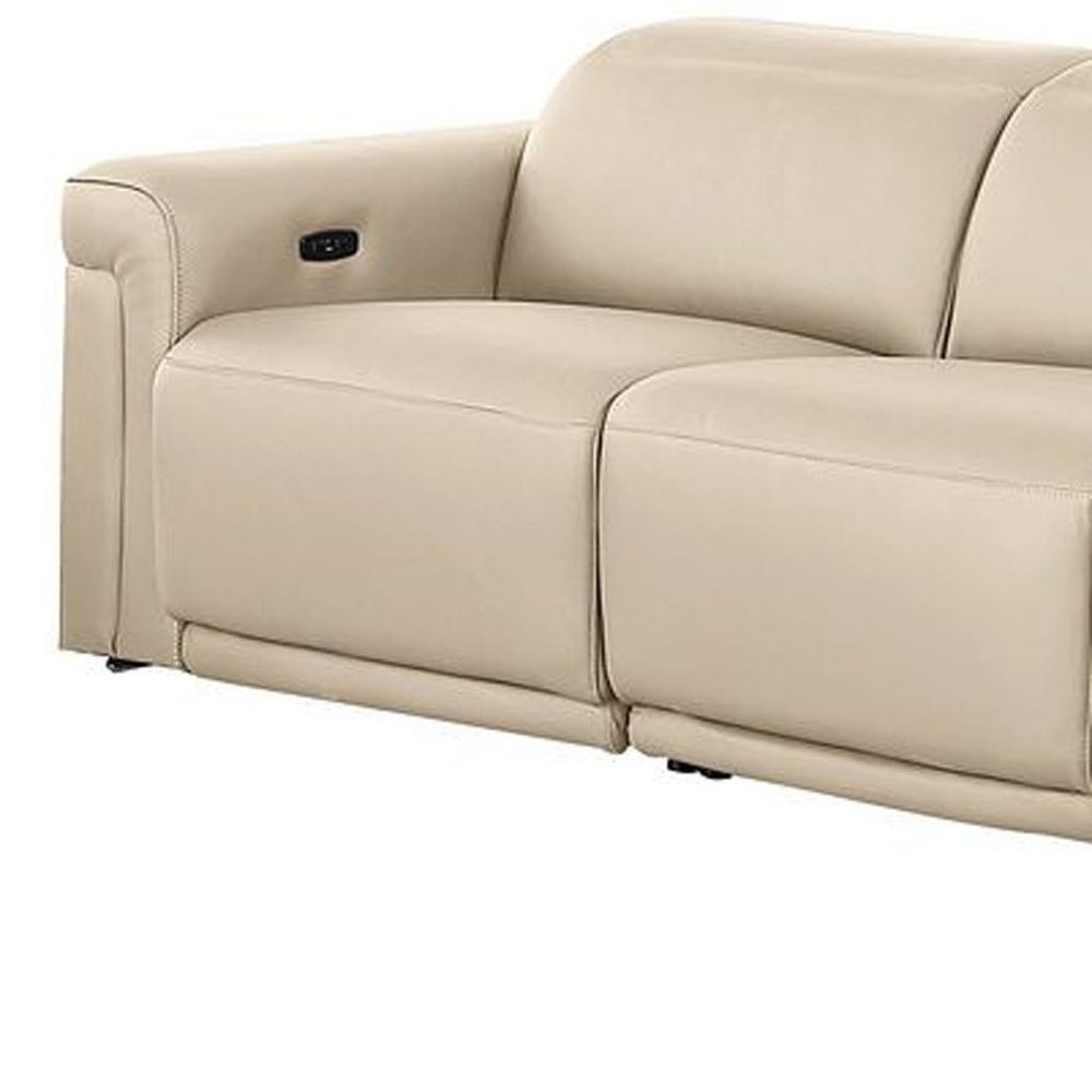 Two Piece Beige Italian Leather Five Person Seating Set