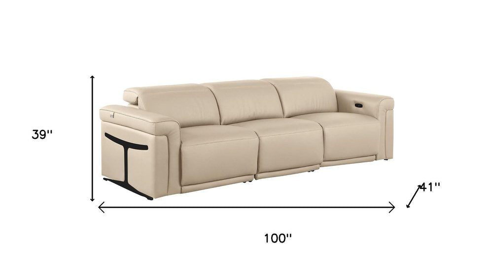 Two Piece Beige Italian Leather Five Person Seating Set