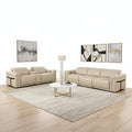 Two Piece Beige Italian Leather Five Person Seating Set