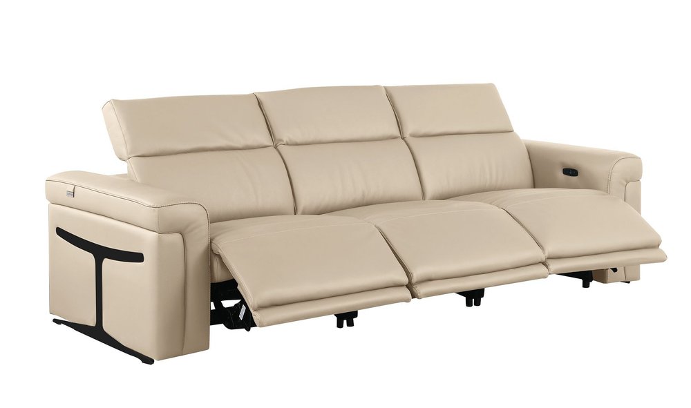 Two Piece Beige Italian Leather Five Person Seating Set