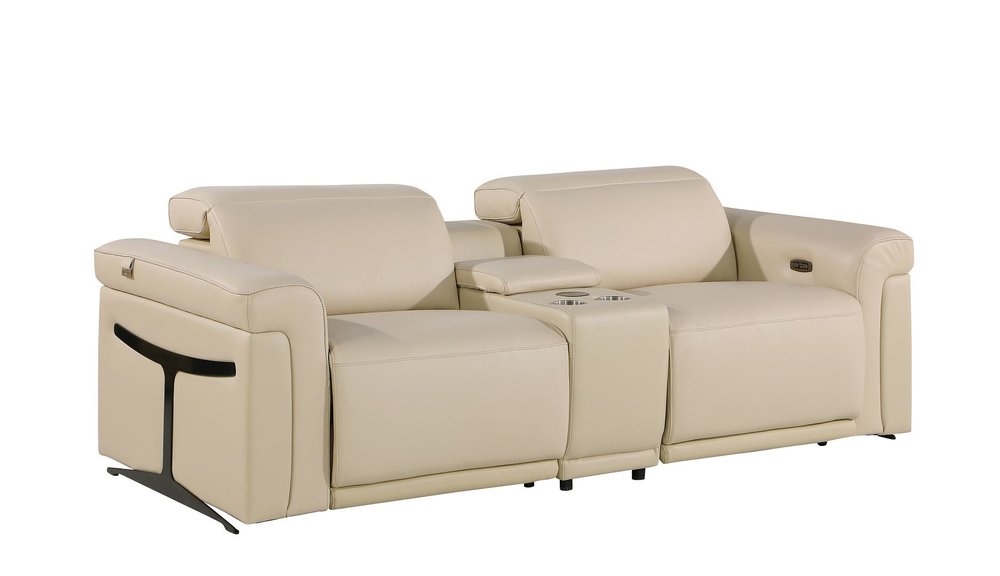Two Piece Beige Italian Leather Five Person Seating Set