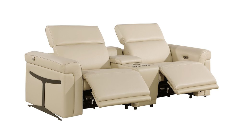 Two Piece Beige Italian Leather Five Person Seating Set